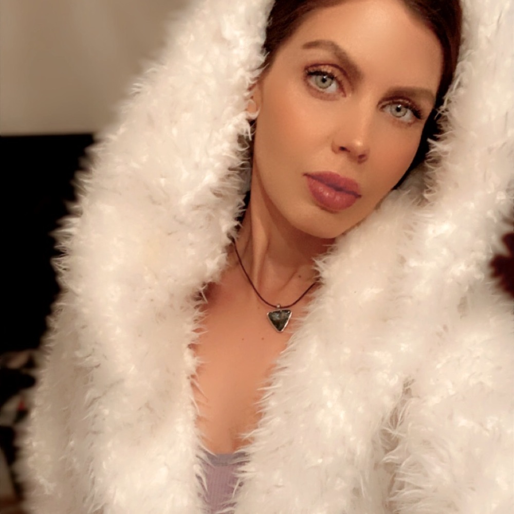 White furry teddy coat size small